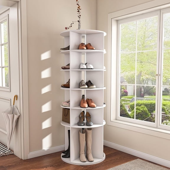 6 Tier Rotating Shoe Rack Tower, Spinning Shoe Tower Display Lazy Susan, Revolving 360° Shoe Rack Storage Round Carousel, Vertical Handbag Rotate Shoes Closet Organization