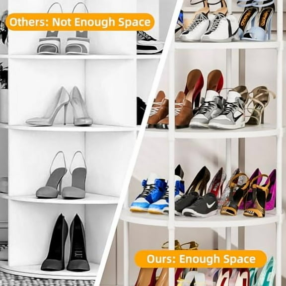 6 Tier Round Metal Wire Shelving Units, Closet Handbag Display Organizers, Storage Rack with 4 Wheels & Shelf Liners for Kitchen and Cloakroom, Easy to Move and Clean, 85.5" H x 30" L x 30" W - White