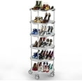 thumbnail image 1 of 6 Tier Round Metal Wire Shelving Units, Closet Handbag Display Organizers, Storage Rack with 4 Wheels & Shelf Liners for Kitchen and Cloakroom, Easy to Move and Clean, 85.5" H x 30" L x 30" W, 1 of 5