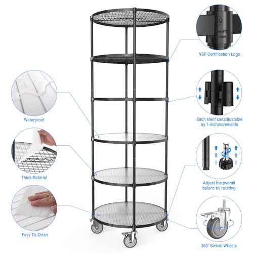 6 Tier Round Shelf 30in Diameter Wire Shelving Unit, NSF Heavy Duty ...