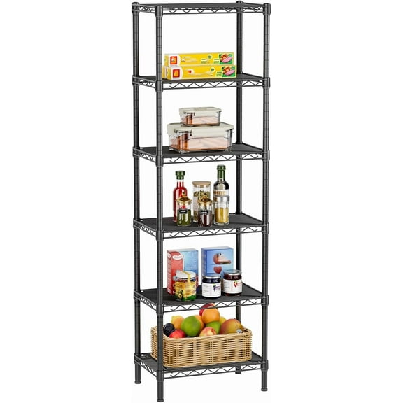 6 Tier Shelf Adjustable Storage Mesh Gaps Metal Utility Shelves Wire Shelving Unit Organizer Rack for Home Kitchen Office Bathroom Pantry Room10 D x 16" W x 60" H Black