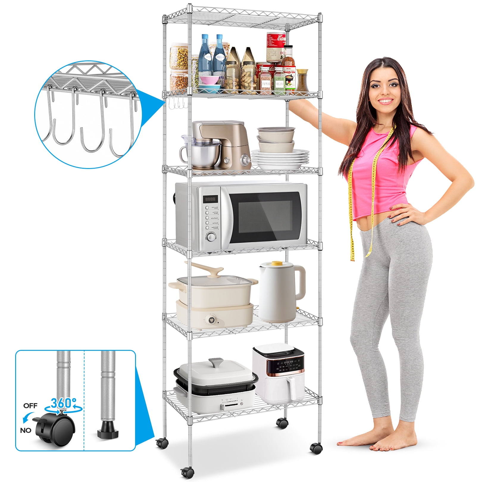 smusei 4 Tier Open Shelving Units Freestanding Kitchen Storage Rack  Standing Kitchen Rack Organizer Large Capacity with Metal Wire Fence Wood  Look