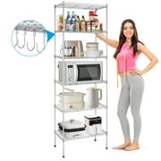 6-Tier Shelf Rack Wire Shelving Unit Storage Height Adjustable Metal Shelf with 4 Side Hooks, 260lbs Capacity Free Standing Rack Organization for Kitchen Bedroom Garage
