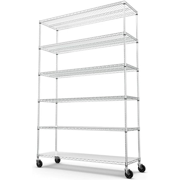 6 Tier Shelf Wire Shelving Unit, NSF Metal Heavy Duty Adjustable Storage Rack with Wheels & Shelf Liners for Commercial Grade Utility Steel Storage Rack, 82"H x 48"L x 18"D 6000lbs Capacity - Chrome