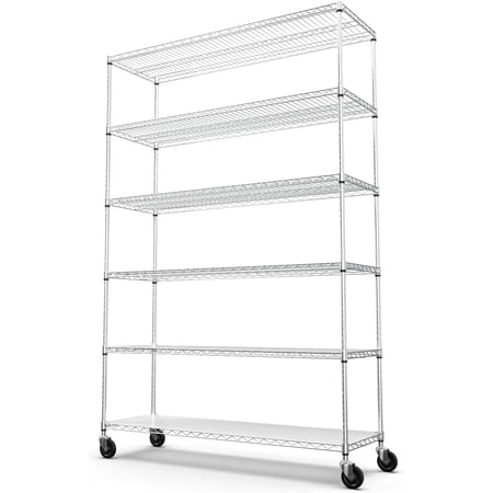 6 Tier Shelf Wire Shelving Unit, NSF Metal Heavy Duty Adjustable Storage Rack with Wheels & Shelf Liners for Commercial Grade Utility Steel Storage Rack, 82"H x 48"L x 18"D 6000lbs Capacity - Chrome