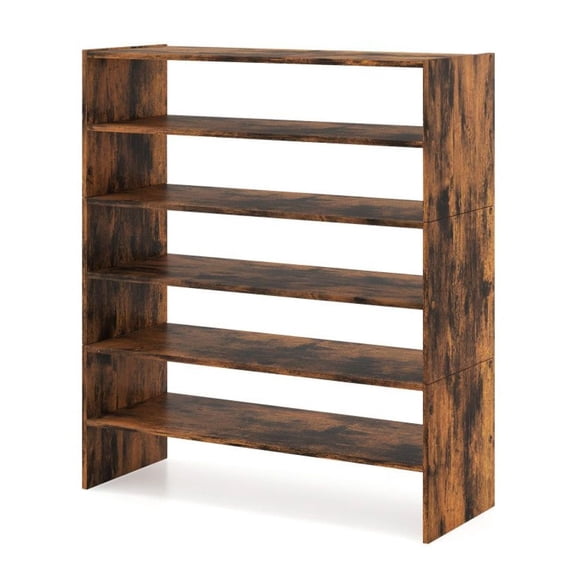 6-Tier Shoe Rack, Entryway Organizer, Stackable Shoe Shelves, Rustic Brown, Anti-Tip Device, 31x12x36 Inch, Holds 30+ Pairs