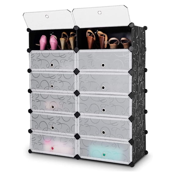 6-Tier Shoe Rack Organizer, 24 Pair Shoe Storage Cabinet, Free Standing Modular Shoe Rack for Entryway Closet - Black