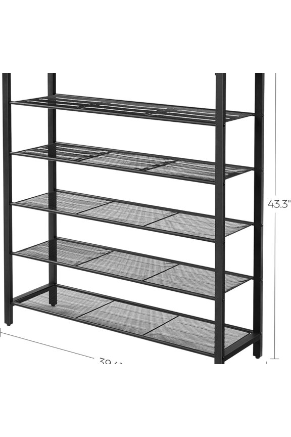 6-Tier Shoe Rack, Shoe Organizer for Closet, Entryway, 24-30 Pairs of Shoes, Large Shoe Rack Organizer with 5 Metal Mesh Shelves, 11.8 x 39.4 x 43.3 Inches, Rustic Brown and Black