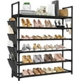 thumbnail image 1 of 6 Tier Shoe Rack, Shoe Organizer Storage for 24-30 Pairs Shoe and Boot, Long Shoe Shelf with Hook and Side Pocket Free Standing Tall Shoe Rack Organizer for Closet, Entryway, Dorm, 1 of 8