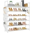 thumbnail image 1 of 6 Tier Shoe Rack, Shoe Organizer Storage for 24-30 Pairs Shoe and Boot, Long Shoe Shelf with Hook and Side Pocket Free Standing Tall Shoe Rack Organizer for Closet, Entryway, Dorm, 1 of 16