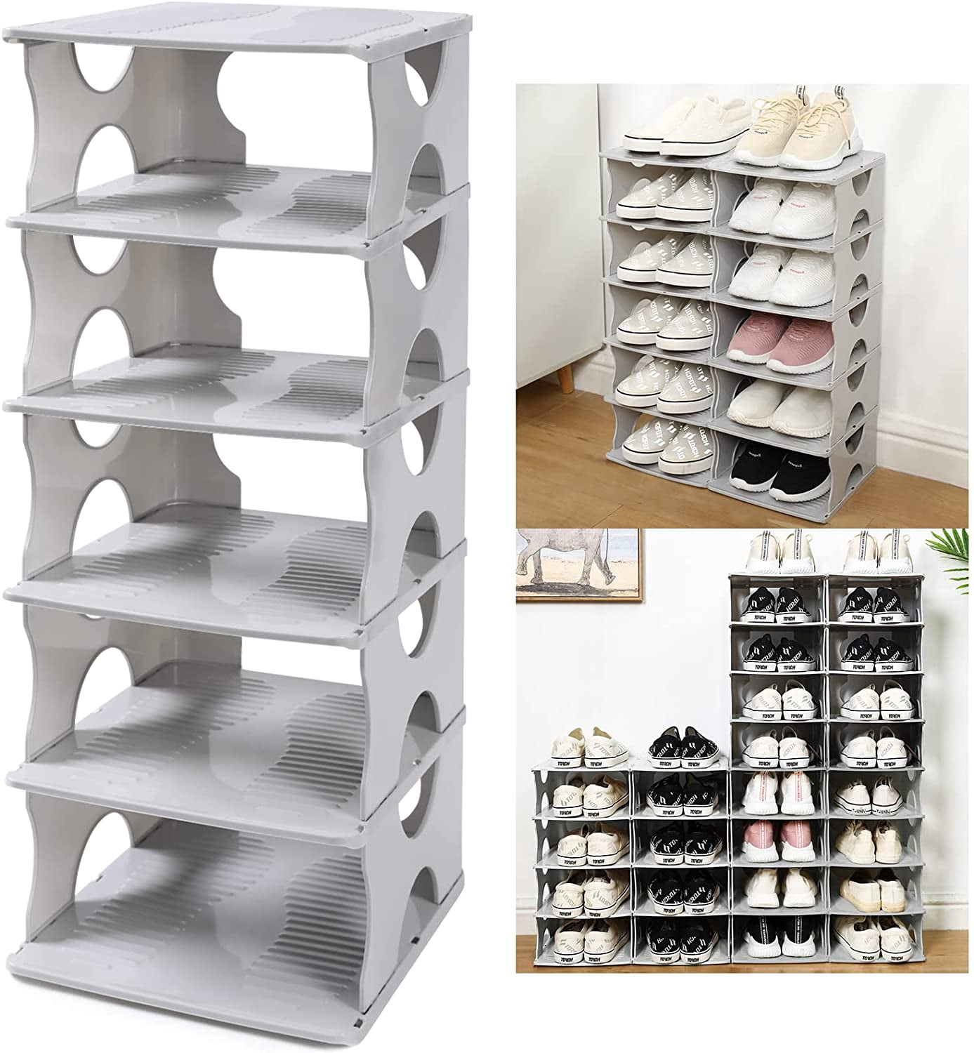 6-Tier Shoe Rack, Stackable Storage Organizer for Bedroom Entry ...