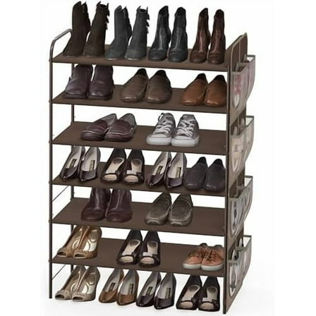 6-Tier Shoe Rack Storage Organizer w/Side Hanging Bag, Bronze