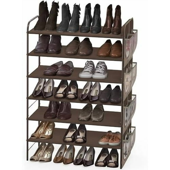6-Tier Shoe Rack Storage Organizer w/Side Hanging Bag, Bronze