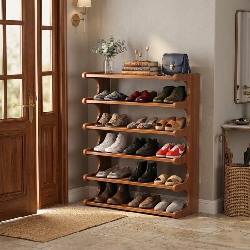 6-Tier Shoe Rack, Tall Narrow Shoe Rack Organizer for Small Spaces, Multifunction Display Shelf, Shoe Rack for Entryway, Closet, Corner, Doorway, Space Saving Shoe Organzier