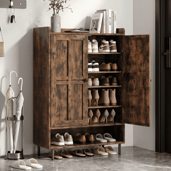 ROGALIS Shoe Storage Cabinet, 45'' Wooden 6-Tier Shoe Cabinet, Hold 18-24 Pairs for Entryway Hallway