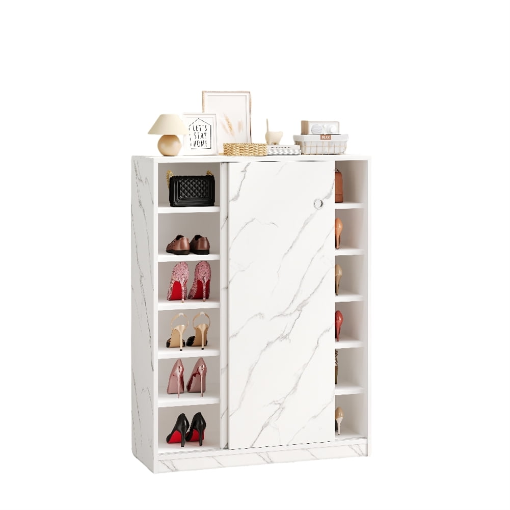 6-Tier Shoe Storage Cabinet With Sliding Door, Modern Shoe Organizer ...