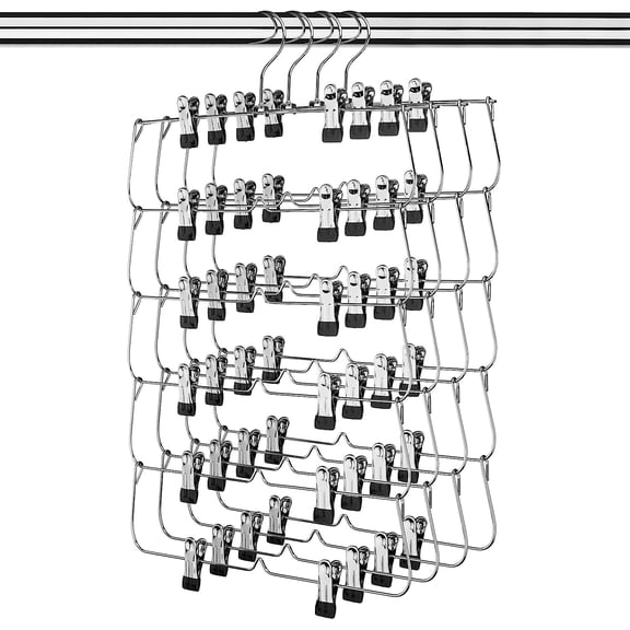 6-Tier Skirt Hangers Pack of 4 - Space Saving Pant Hangers with Clips - Dorm Needs Closet Organizer - Multihanger - Hanger Organizer for Clothes - Closet Space Savers for Hanging Clothes