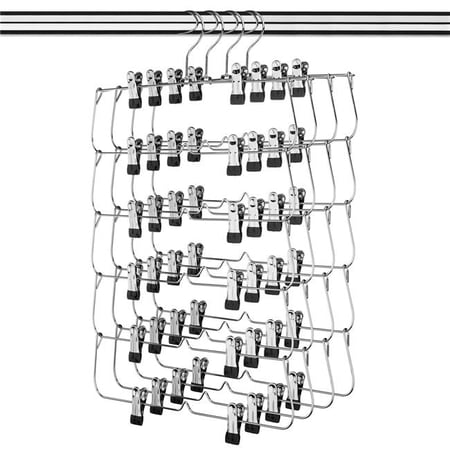 6-Tier Skirt Hangers Pack of 4 - Space Saving Pant Hangers with Clips - Dorm Needs Closet Organizer - Multihanger - Hanger Organizer for Clothes - Closet Space Savers for Hanging Clothes