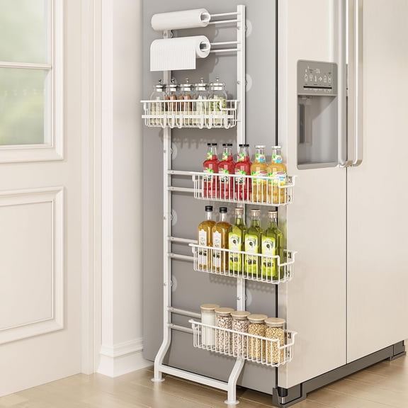 6-Tier Slim Corner Shelf, Spice Rack Next to Fridge Slim, Narrow Storage Cabinet Organizer for Kitchen,Bathroom,White