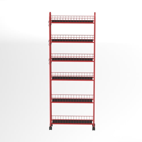 6 Tier Slim Rolling Storage Cart, Mobile Shelving Unit with Wheels, Metal Wire Storage Shelving Rack with Baskets for Kitchen Bathroom Office Laundry Narrow Piaces, Red(61''*6'')