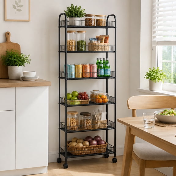 6-Tier Slim Rolling Storage Cart with Wheels, Slide Out Kitchen Bathroom Laundry Organizer Rack with 6 Baskets
