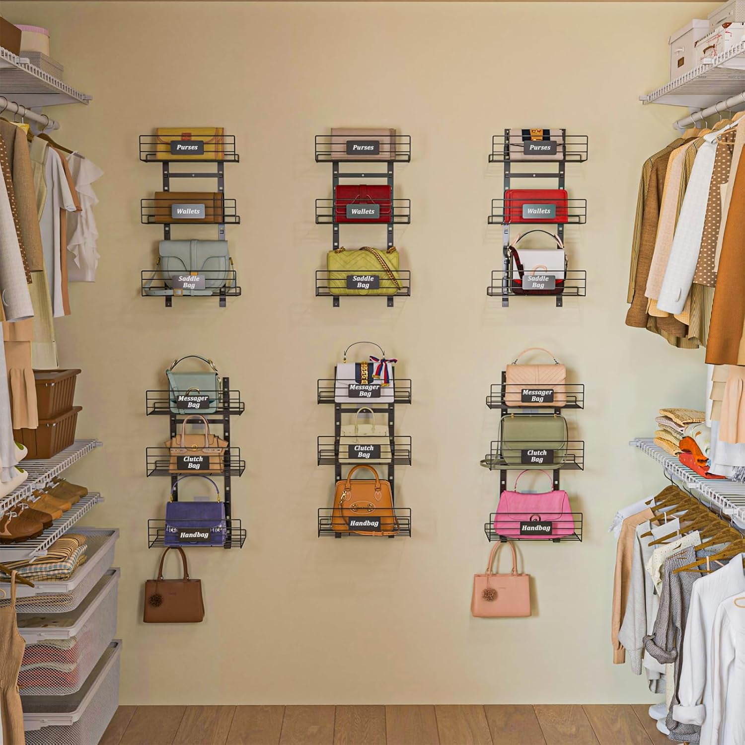 Purses Rack Rotable 6 Tier Small Over The Door Purse Organizer with Bottom Hooks, Wall ...