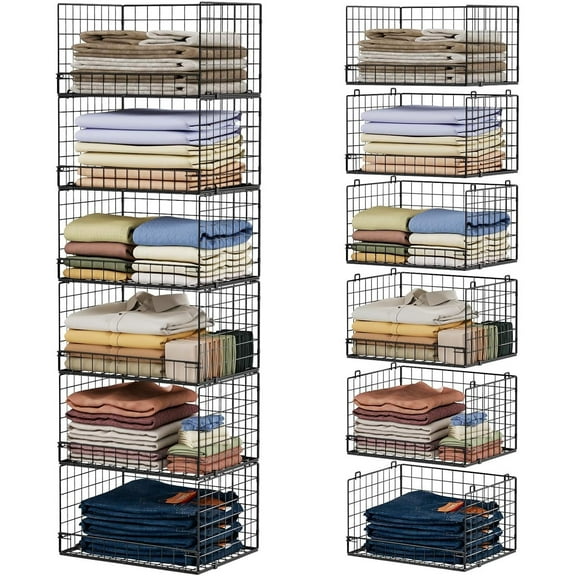 6-Tier Stackable Closet Organizers and Storage Shelves, Closet Shelf Organizer Basket Bins, Foldable Sweater Storage for Clothes Organizer System, BlackPatent Pending