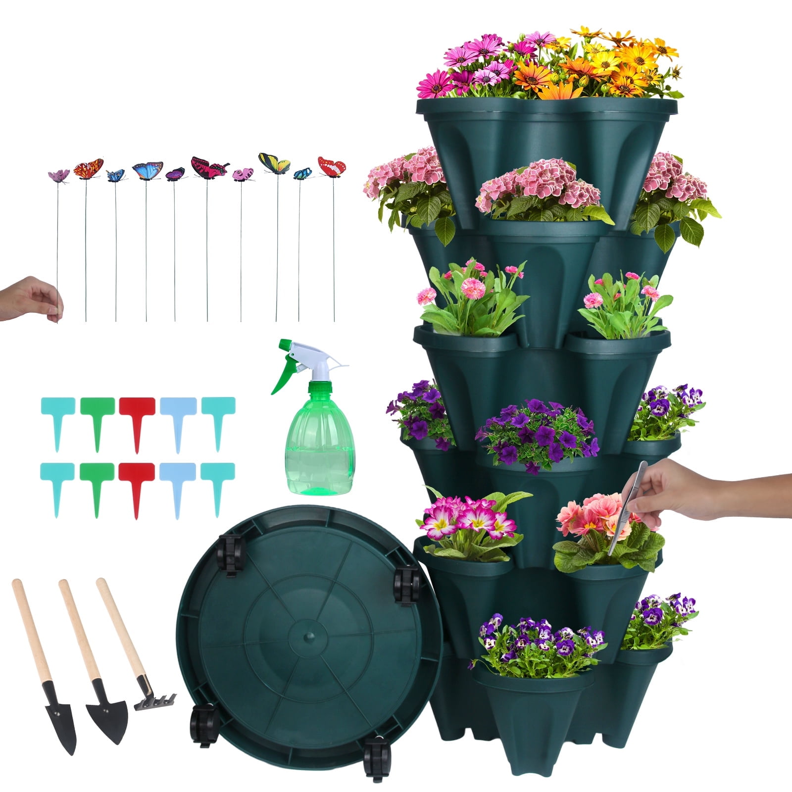 6 Tier Stackable Tower Planter With Accessories for Vegetables, Flowers ...