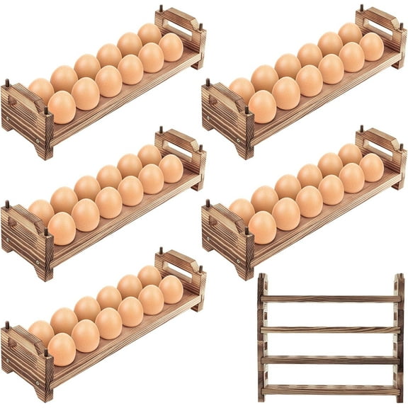6-Tier Stackable Wooden Egg Holder, Large Capacity for 72 Eggs, Countertop Storage Rack with Handles for Kitchen Organization and Fridge, Farmhouse Easter Egg Display