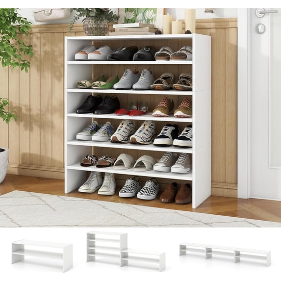 6-Tier Stackble Shoe Rack for Closet, Space Saving Wooden Corner Shoe ...
