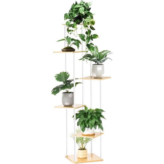 6 Tier Stand Indoor Outdoor, Metal Corner Shelf, Multiple Flower Pot Rack Holder Shelves, Planter Shelf Display Storage Organizer White