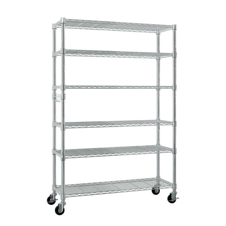 6-Tier Steel Wire Shelving Unit with Wheels, Heavy Duty Adjustable Storage Rack,46 in x 17.7 in x 82 in