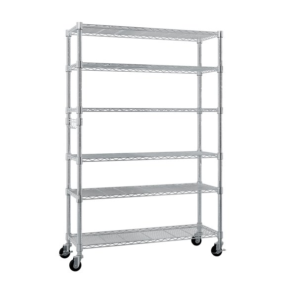 6-Tier Steel Wire Shelving Unit with Wheels, Heavy Duty Adjustable Storage Rack,46 in x 17.7 in x 82 in