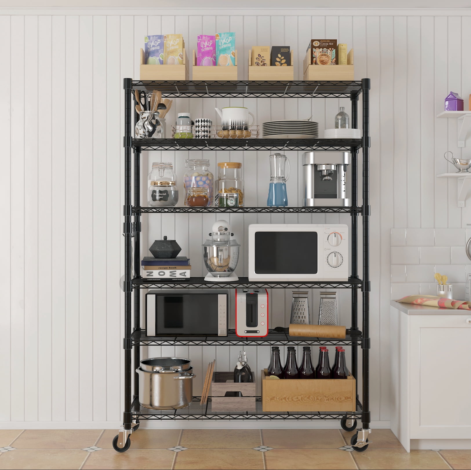 6-Tier Steel Wire Shelving with Wheels