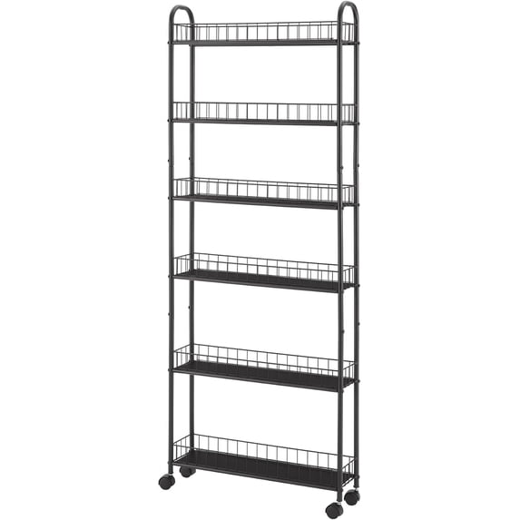 6-Tier Storage Cart Wire Slim Shelving Shelf with Wheels for Small Spaces, Rolling Tall Organizer Storage for Bathroom, Kitchen, Home, Garage, Bedroom, Closet (Red, 10“D)