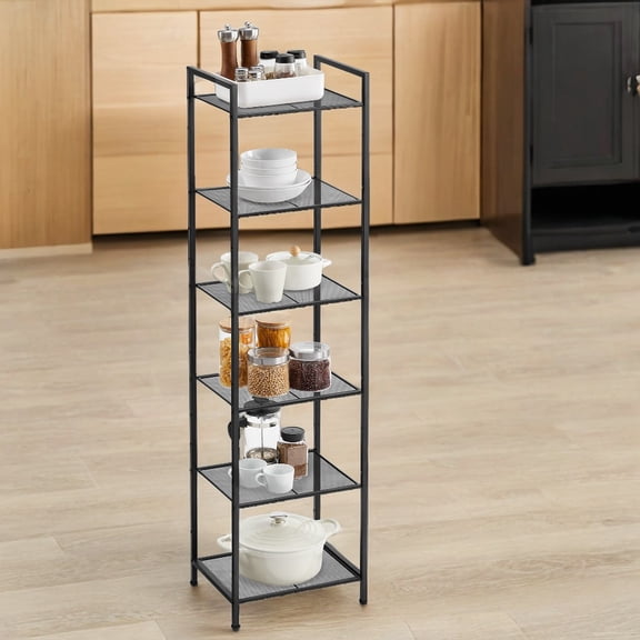 6-Tier Storage Rack, Bathroom Shelf, Extendable Plant Stand with Adjustable Shelf, Classic Black