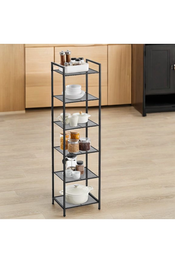 6-Tier Storage Rack, Bathroom Shelf, Extendable Plant Stand with Adjustable Shelf, Classic Black