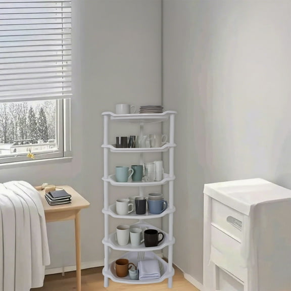 6-Tier Storage Shelf Organizer | White Plastic Multi-Layer Rack | Easy Assembly for Kitchen Bathroom Living Room Bedroom Office Dorm | 29.53x10.63x7.09 Inches