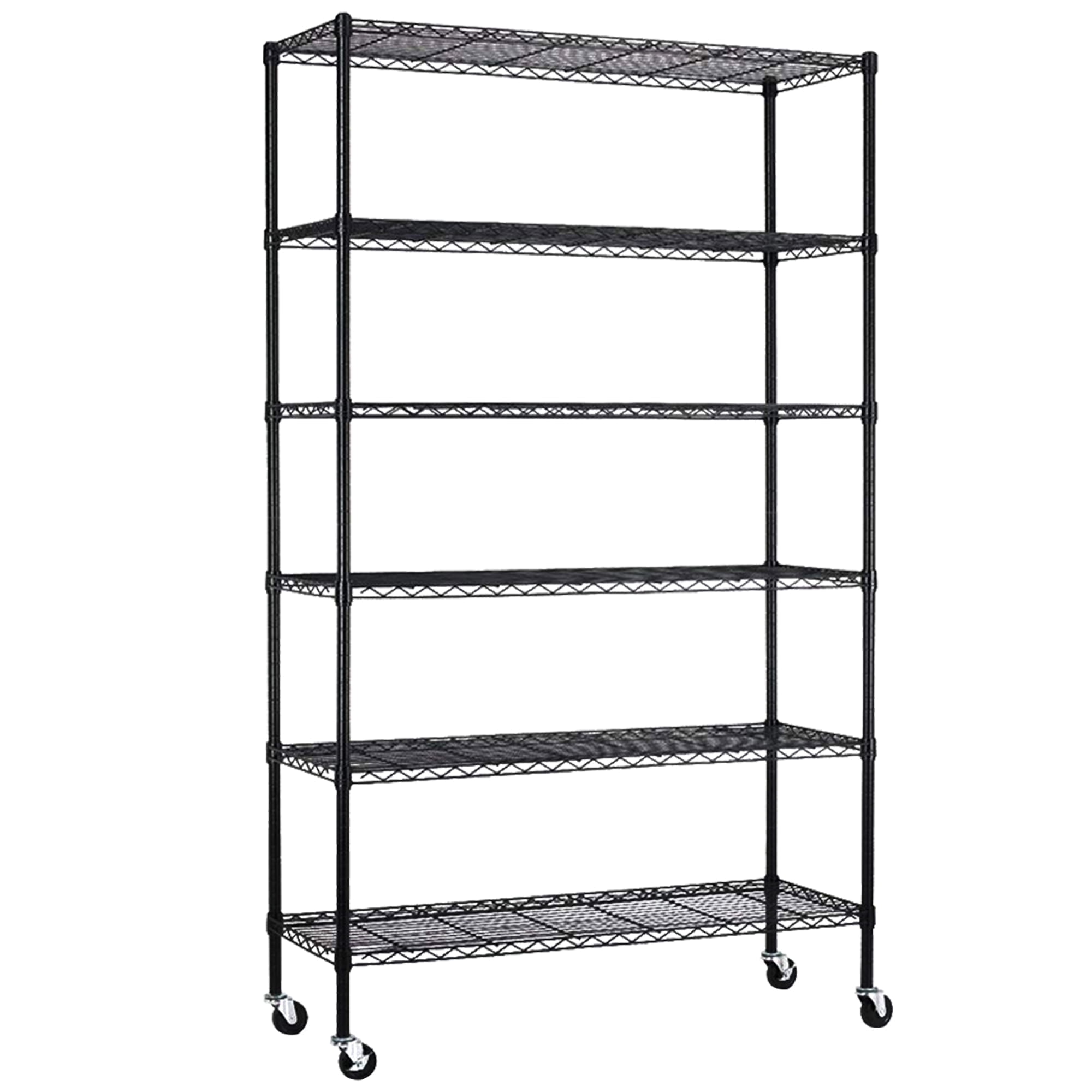 6-Tier Storage Shelves 45" x 18" x 82" Heavy Duty Metal Shelving Unit 2100Lb Capacity Adjustable Storage Racks with Wheels for Basement Commercial, Black