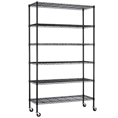 6-Tier Storage Shelves 45" x 18" x 82" Heavy Duty Metal Shelving Unit 2100Lb Capacity Adjustable Storage Racks with Wheels for Basement Commercial, Black
