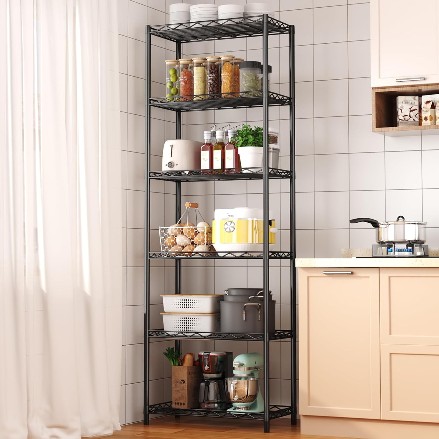 6-Tier Storage Shelves Heavy Duty Metal Wire Rack Organizer for Pantry ...