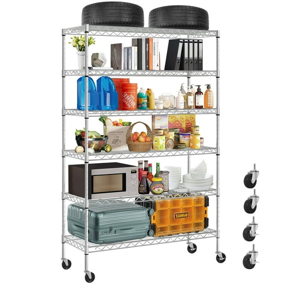 6 Tier Storage Shelves Heavy Duty Storage Racks and Shelving Adjustable Metal Shelves Steel Standing Shelf Units, Each Unit Loads 350 Pounds Wire Shelf for Warehouse, Garage, Kitchen, Chrome