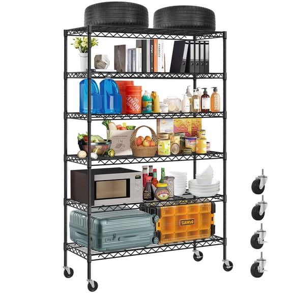 6 Tier Storage Shelves Heavy Duty Storage Racks and Shelving Adjustable Metal Shelves Steel Standing Shelf Units, Each Unit Loads 350 Pounds Wire Shelf for Warehouse, Garage, Black