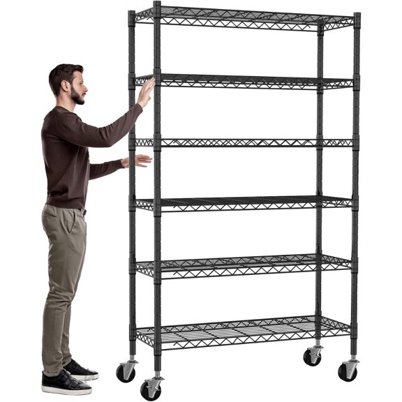 6-Tier Storage Shelves NSF Certified Wire Shelving Unit on Wheels Heavy Duty Metal Shelves Adjustable Steel Shelving 2100Lbs Capacity for Closet Pantry Basement- (18"x48"x82", Black)