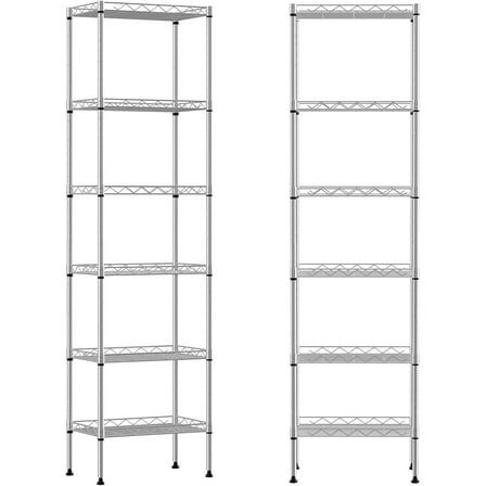 6-Tier Storage Shelves, Pantry Mental Storage Rack/Kitchen Standing Wire Shelf/Garage Shelving, Commercial Wire Shelving Unit 16.7" W x 11.8" D for Tight Place (Chrome)