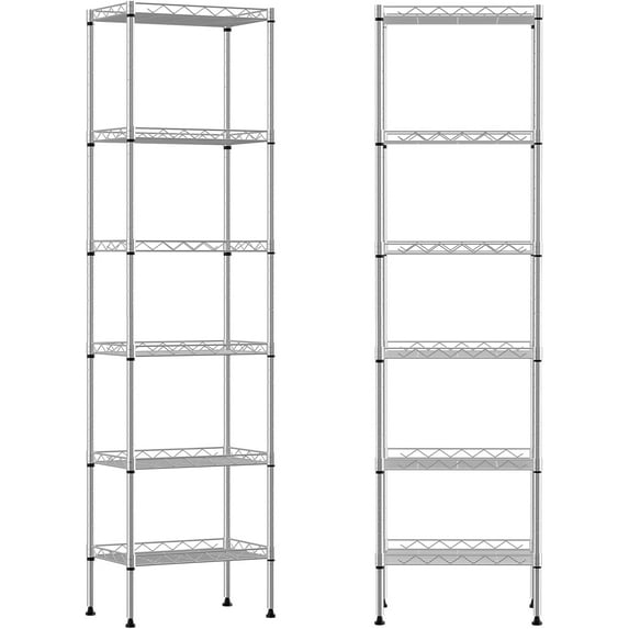 6-Tier Storage Shelves, Pantry Mental Storage Rack/Kitchen Standing Wire Shelf/Garage Shelving, Commercial Wire Shelving Unit 16.7" W x 11.8" D for Tight Place (Chrome)