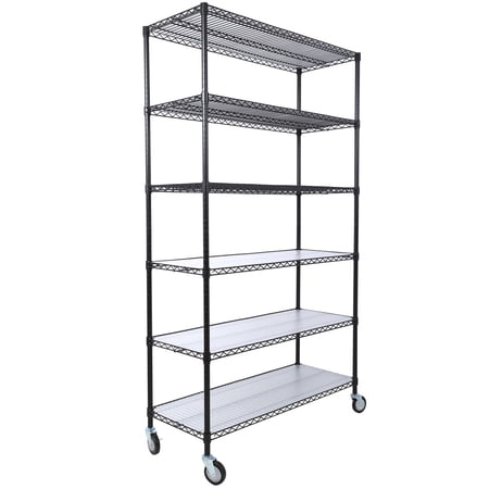 6 Tier Storage Shelves with Wheels, Wire Shelving Adjustable Metal Shelving Pantry Shelves Capacity 6000LBS for Garage Shelving, Pantry, Kitchen, Closet, Commercial, 84"H x 48"L x 20"