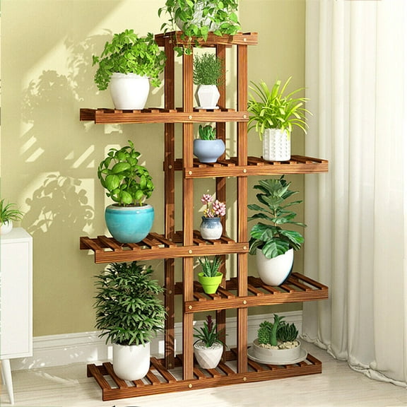 6 Tier Strength Wood Flower Rack Ladder Plant Stand Holder Bonsai Shelf Indoor Outdoor
