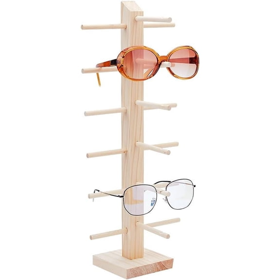 6 Tier Sunglasses Display Rack Wooden Eyewear Organizer Glasses Frame Riser Glasses Display Stand Eyeglasses Holder for Multiple Spectacles Home Office Shop Retail Show DIY