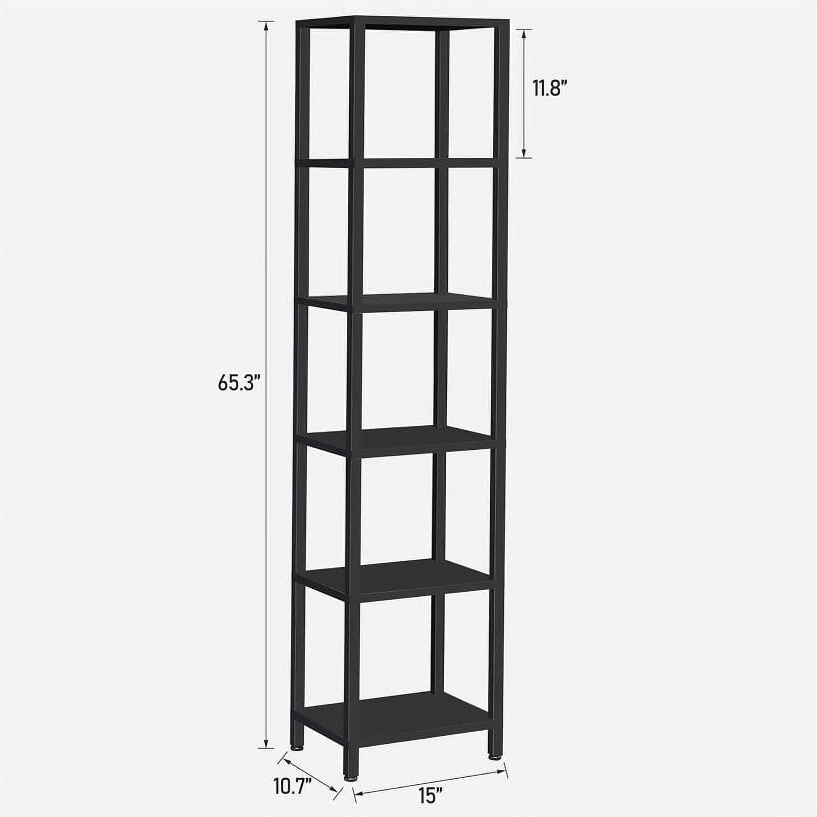 Black 6-Tier Tall Narrow Metal Bookshelf
